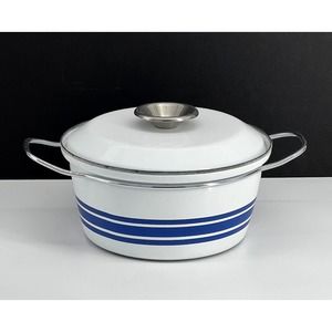 Cathrineholm Made In Norway White and Blue Stripe Medium Dutch Oven